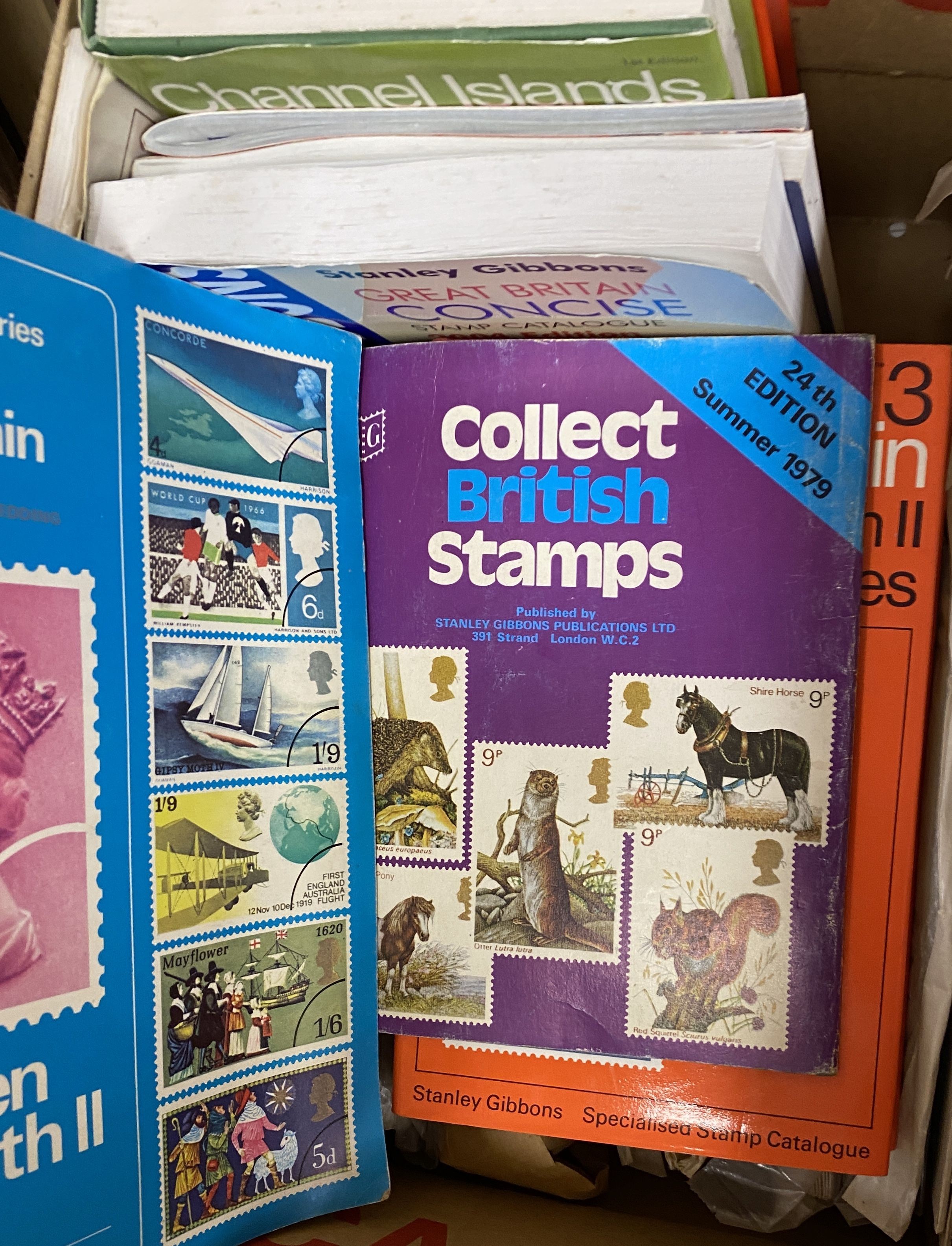 A large stamp collection in six plastic crates and box including Great Britain Channel islands from 1941, Isle of Man, first day covers, new issues in original envelopes plus various world, some in albums